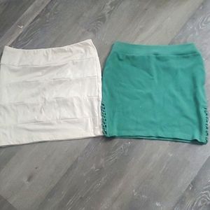 2 mini skirts cream small skirt with stretch and green mint color size medium
